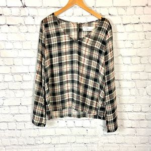 Vintage Havana Plaid Semi Sheer Top L